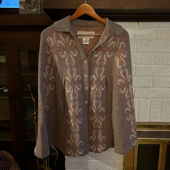 Anthropologie Beige and Pink Poncho - Picture 2 of 5